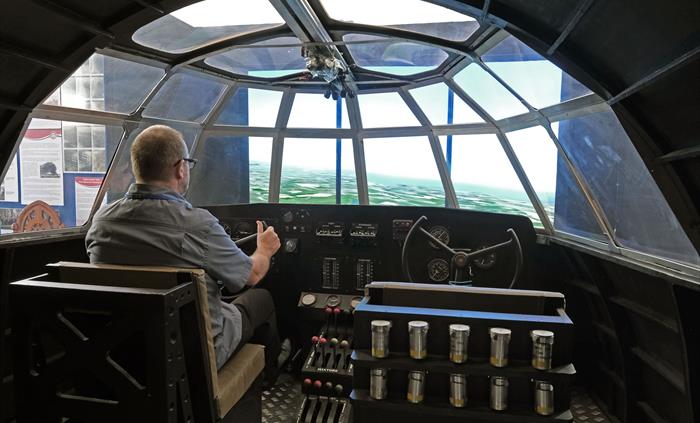 Inside the simulated cockpit of a World War II Sunderland flying boat